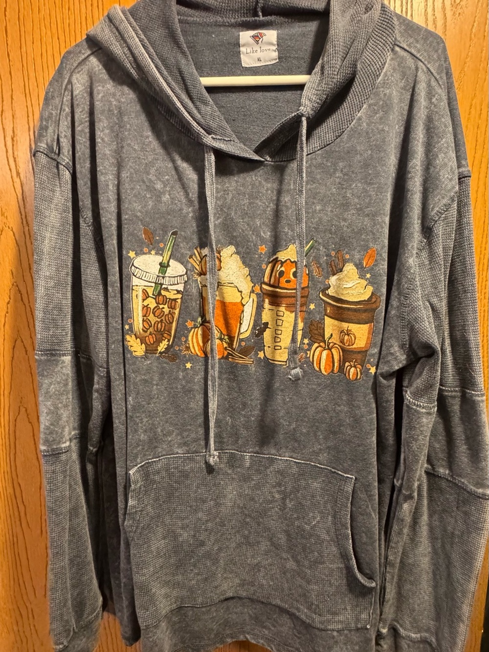 Women's Gray Pullover Hoodie with Autumn Beverage Graphic
